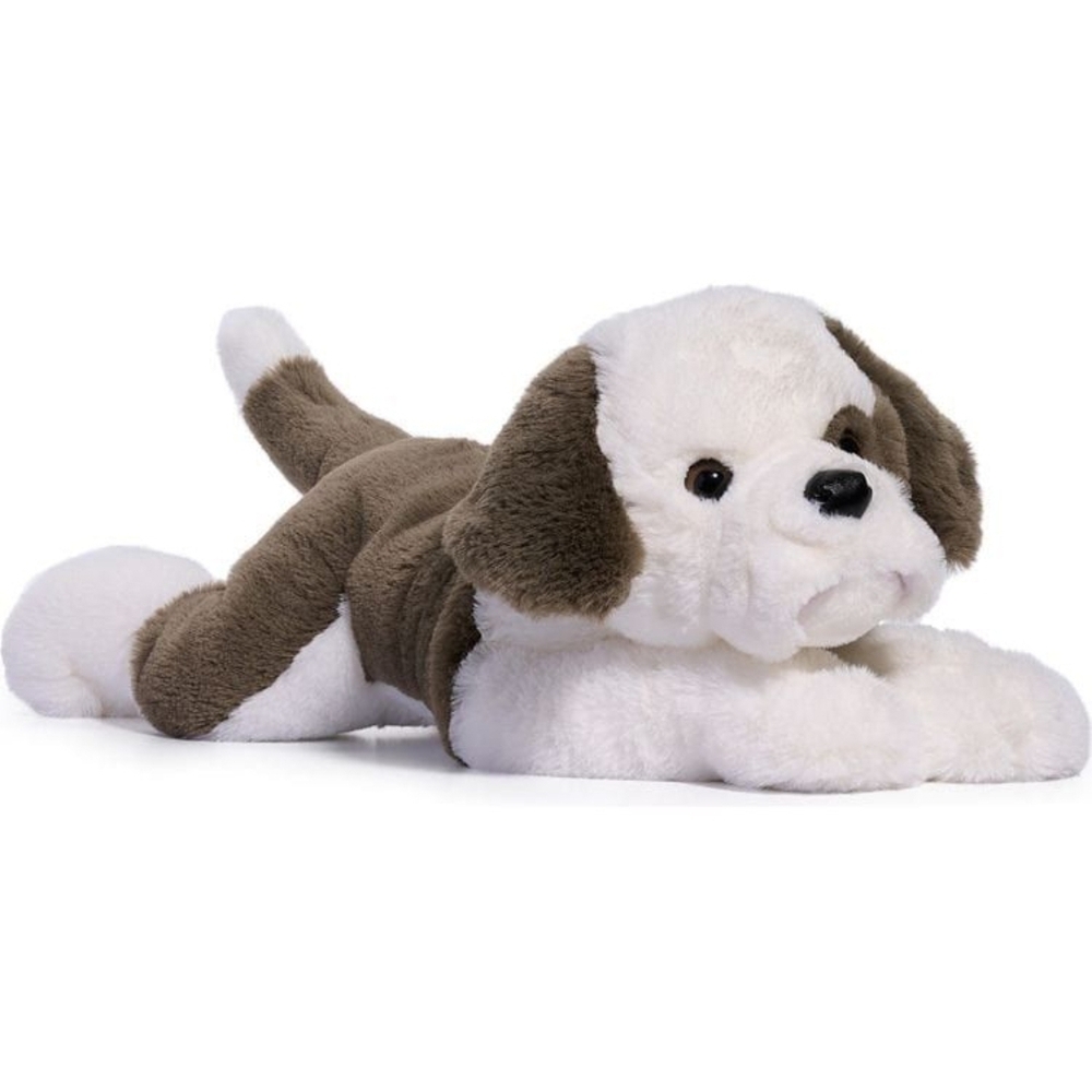 FAO Schwarz Plush Puppy Dog Brown White Lying Stuffed Animal 20” Soft Toy